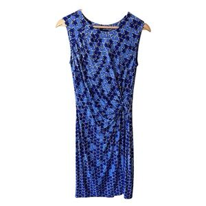 Nic + Zoe Dress Blue Geometric Preppy Academia Cocktail Business Wedding Small